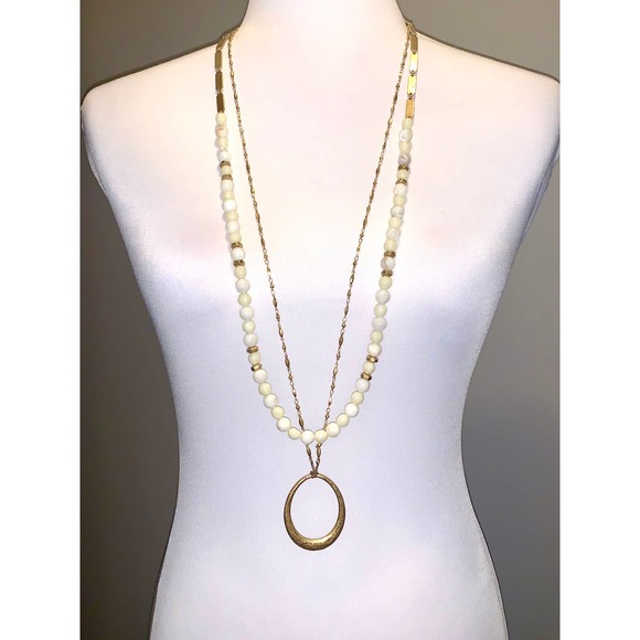 Stella and Dot Double Strand Two in One Hammered Gold Beaded Necklace EUC - Picture 4 of 4